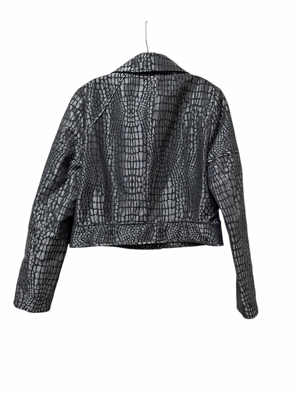 Diane Von Furstenberg DVF Medium Silver Angie Alligator Print Moto Jacket C - Picture 2 of 5